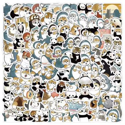 100张不同款卡通可爱小猫D款涂鸦贴纸行李箱笔记本电脑装饰防水贴