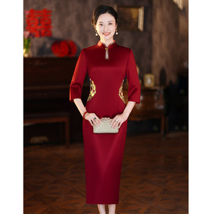 年輕喜婆婆婚宴裝 日本品質(zhì)婚禮媽媽婚宴禮服秋冬新款 旗袍女22D136