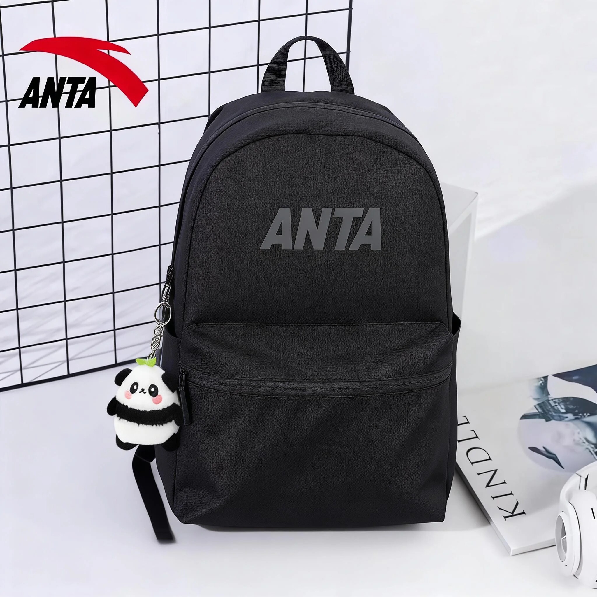 安踏双肩包书包2026新款夏季大容量轻便男初中小学生黑色背包男款