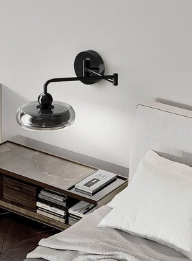 意式风壁灯墙面玄关壁挂卧室床头客厅轻奢装饰圆形黑色有质感玻璃