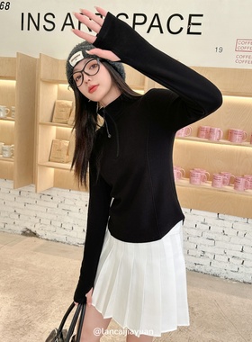 秋款女生卫衣新品长袖半拉链立领修身磨毛打底衫暖暖慕斯毛衣衫