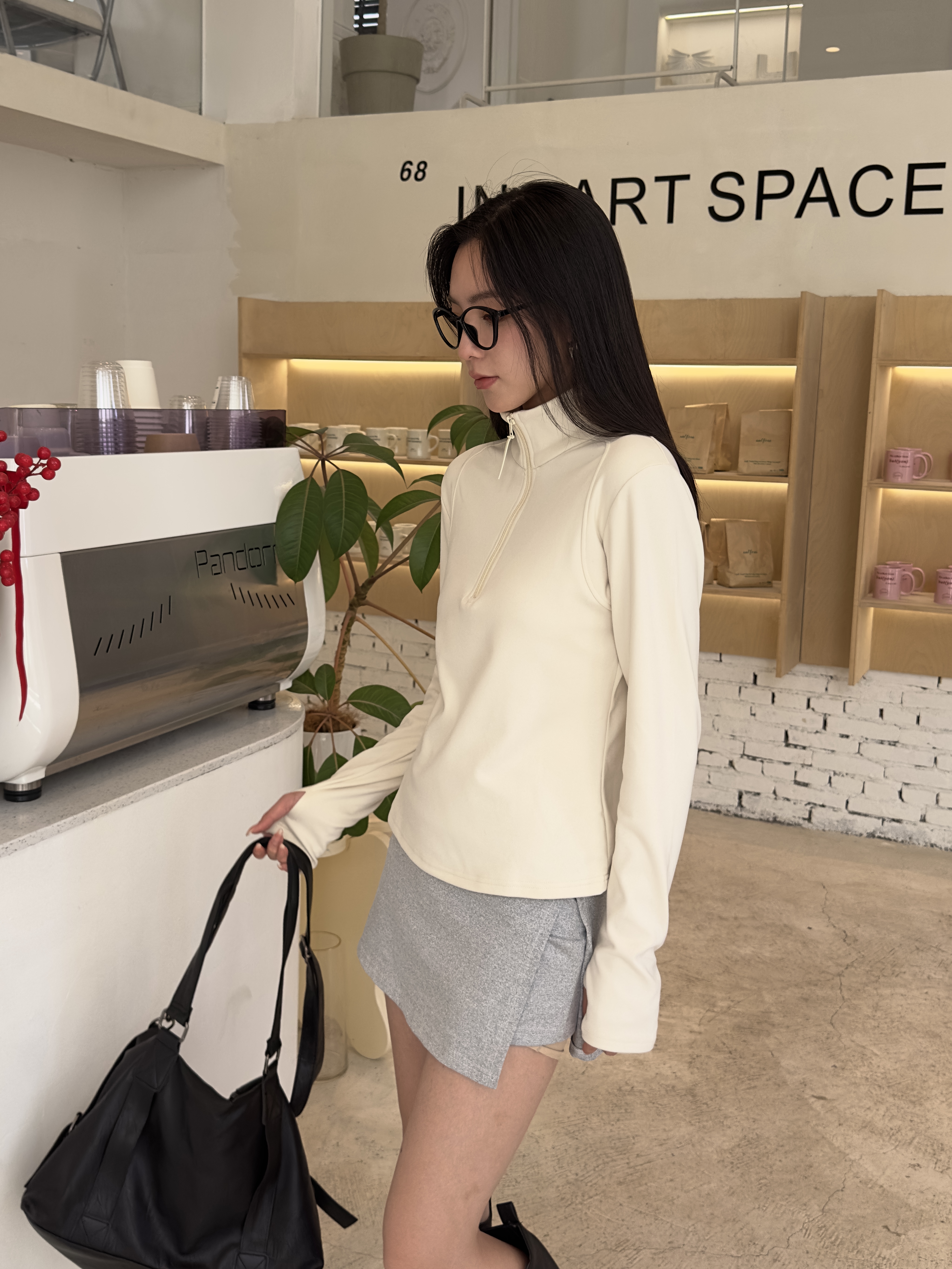 2025秋季新款毛衣打底半拉链立领修身磨毛打底衫女潮流暖阳个性款