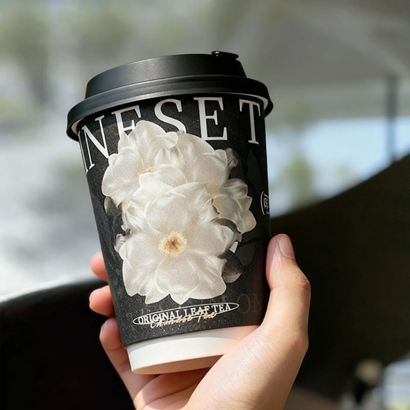 国风加厚防烫一次性纸杯奶茶咖啡热饮杯子带盖新中式商用打包外带
