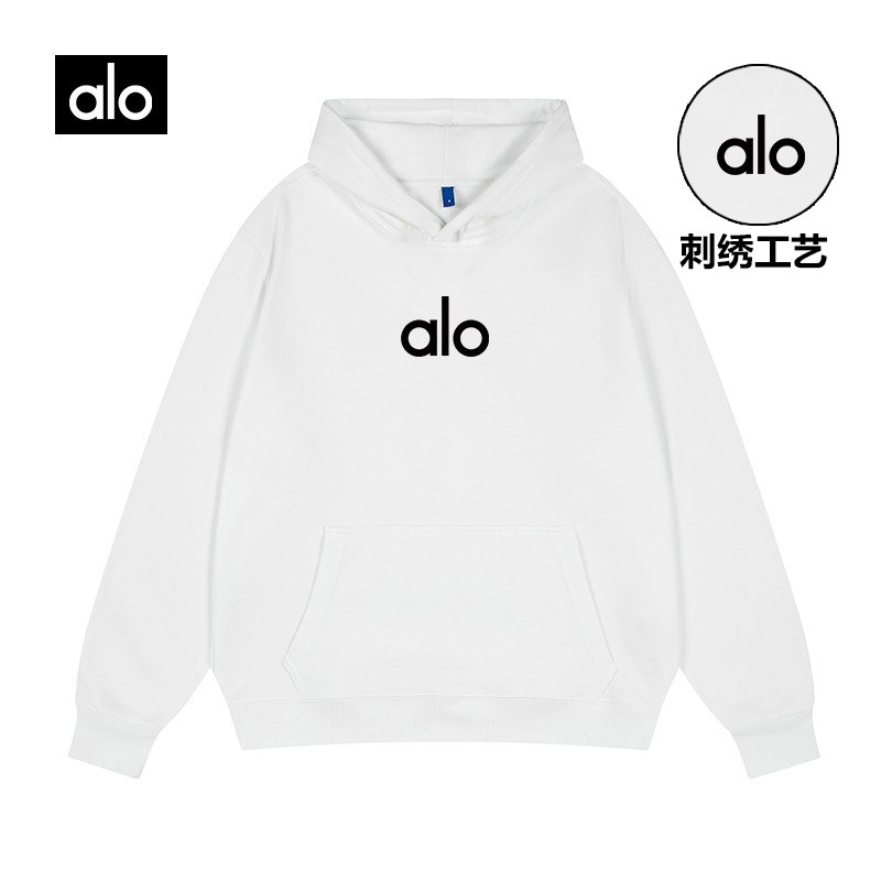 alo fite官方早秋季2025年新款刺绣连帽卫衣男女情侣装宽松高级感
