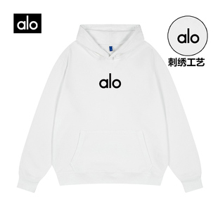 alo fite官方早秋季2025年新款刺绣连帽卫衣男女情侣装宽松高级感