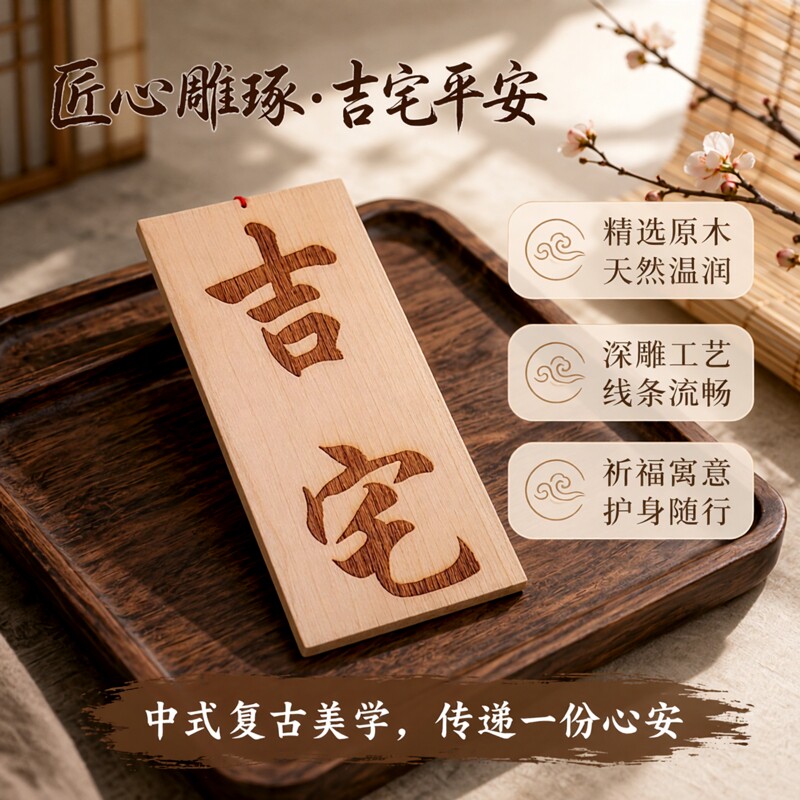 木质书法挂件实木雕刻文字装饰品中式复古包挂玄学护身符