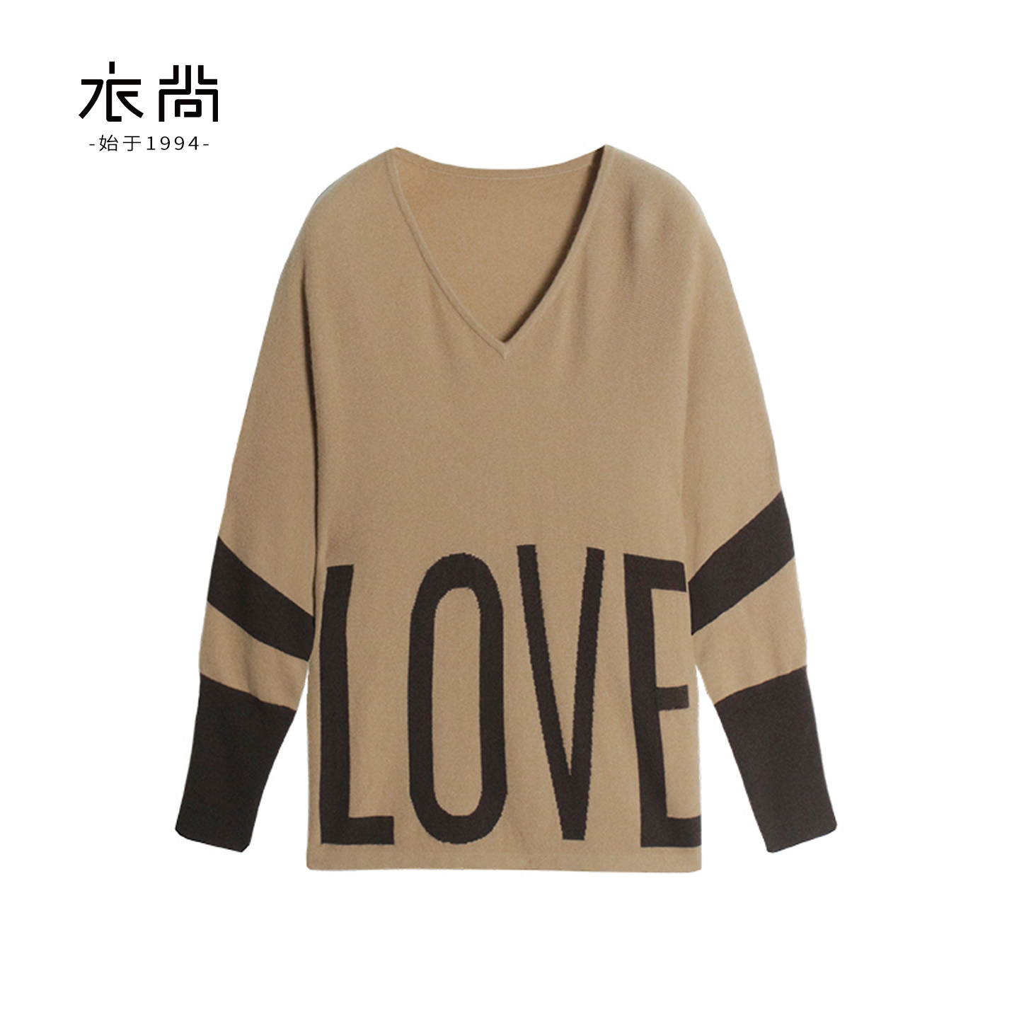 衣尚【100%山羊绒】羊绒衫女2026春季新款软糯V领LOVE撞色套头衫,女装/女士精品,羊绒衫,淘宝优惠券,粉丝福利购,淘宝优惠卷