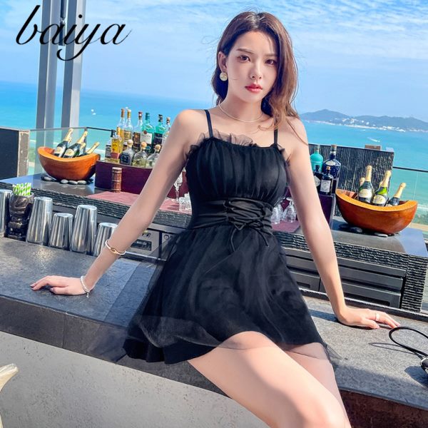 连体泳衣女式泳装批发保守海边连衣裙纯度假欲夏季遮肚显瘦温泉