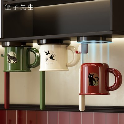 牙刷置物架倒挂免打孔复古漱口杯架镜柜卫生间吸盘沥水刷牙杯磁吸