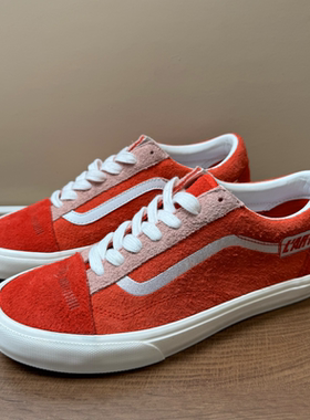 汽车主题KAR LArt联名Old Skool翻皮毛红色复古滑板鞋低帮休闲鞋