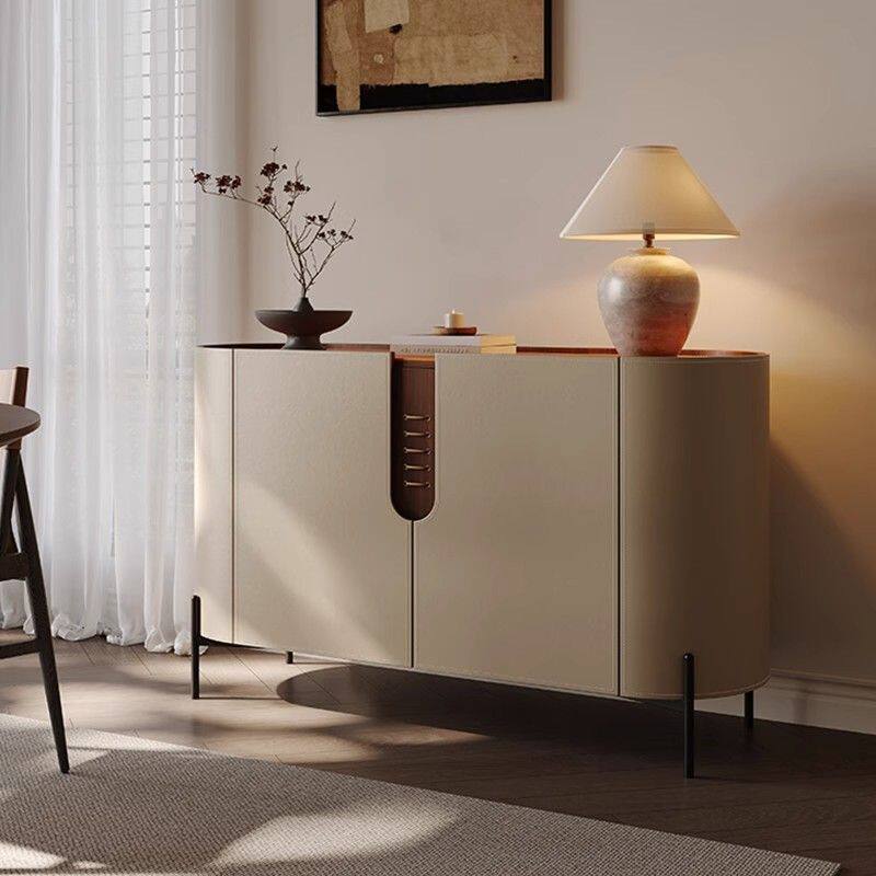 中古玄关柜餐边柜现代简约轻奢马鞍皮意式极简入户客厅储物斗柜子