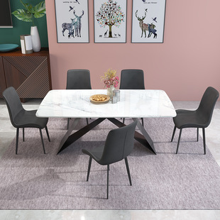 客厅家用四六人位大理石餐桌 铁艺吃放餐桌椅组合 白色创意餐桌