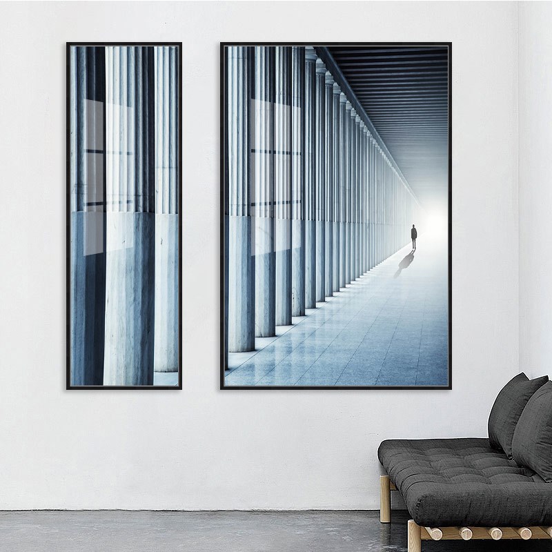 黑白建筑玄关壁画书房办公室挂画loDft样板房壁画现代工业风装饰图片