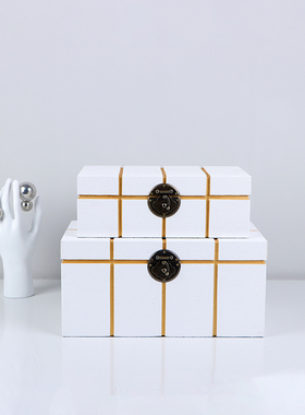 新中式方格形轻奢收纳盒装饰品摆件储物盒样板间卧室X梳妆台首饰