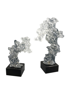 新中式创意透明太湖石q雕塑摆件样板间售楼部书房办公桌酒柜摆设