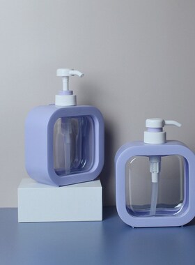 现货粉色紫色按压瓶50r0ml乳液瓶方瓶沐浴露瓶洗衣液ins分装瓶