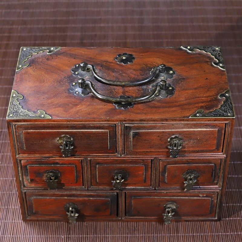 古玩古董杂项草花梨木带抽屉提梁小中药柜装饰R摆件老物件收藏真,家居饰品,木雕,淘宝优惠券,粉丝福利购,淘宝优惠卷