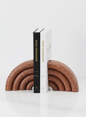 现代极简创意轻奢水磨石书档书靠摆件软装样板R间售楼处书房装饰