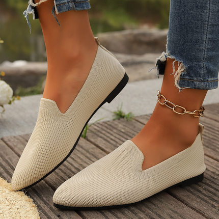 shoes women夏季新款外贸大码女士平底尖头飞织单鞋欧美风格休闲