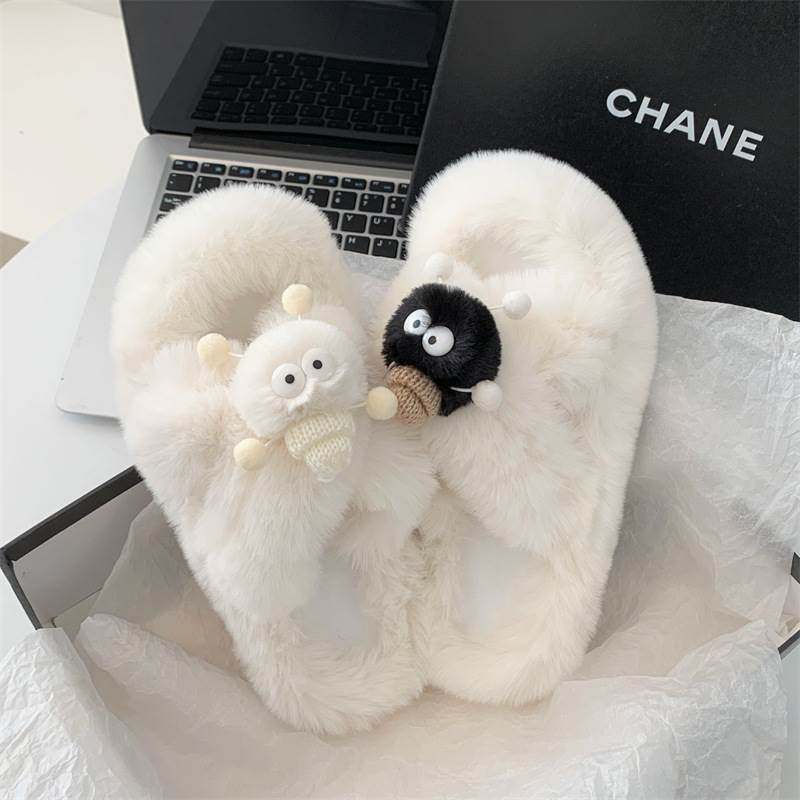 Winter Home Fur Slippers for women Warm Flats slipper 毛拖鞋