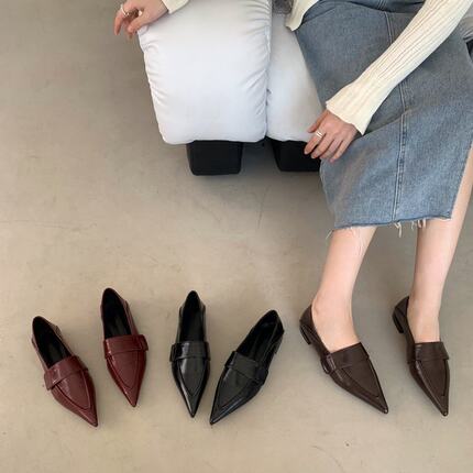 shoes women春秋季新款尖头平底单鞋两穿式平跟英伦学院风休闲小