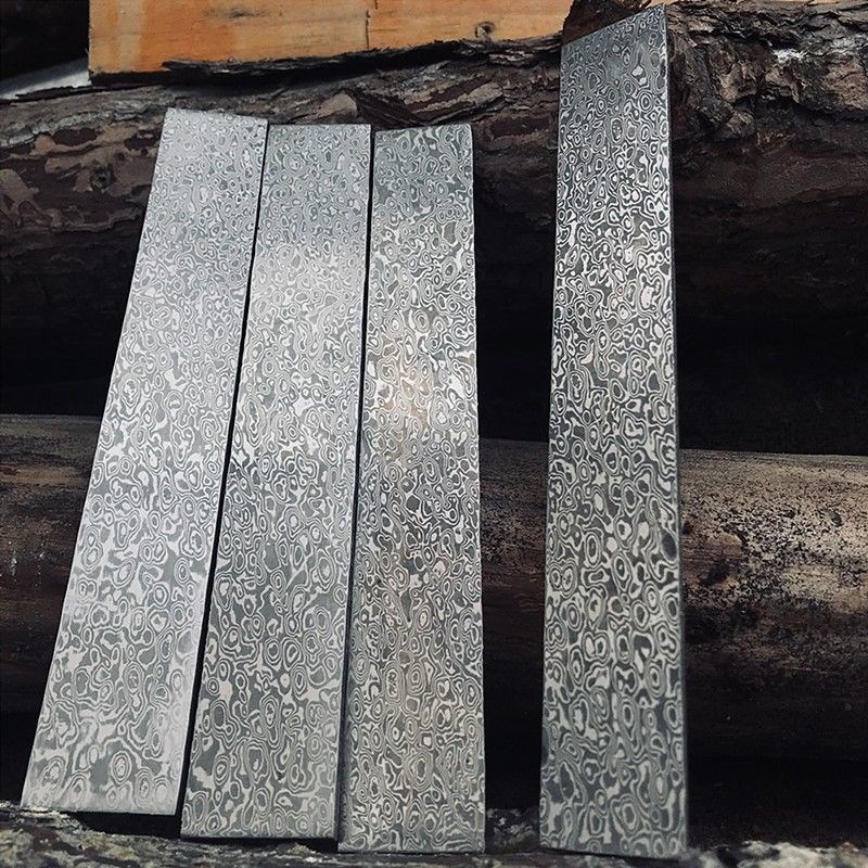 锻打大马士革钢胚夹心VG10花纹钢刀条DIY千层钢刀W胚钢条淬火钢板