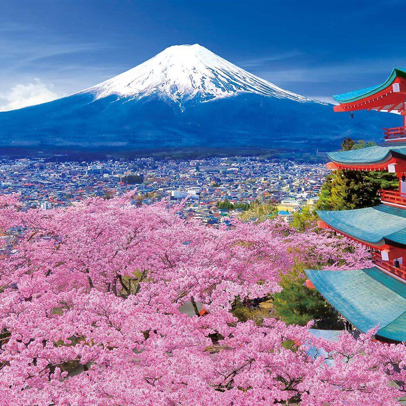 2023新款DIY方钻满钻钻石画粘贴钻十字绣春天樱花盛Y开富士山雪景