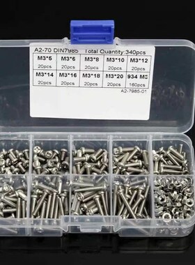 340pcs M3 Cross Head Bolt Nut A2-70 304L Stainless Steel Cap