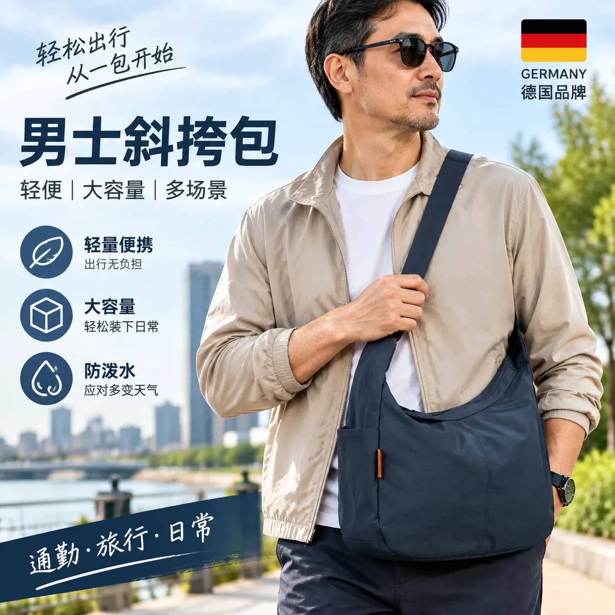 德国男士防水大容量斜挎包