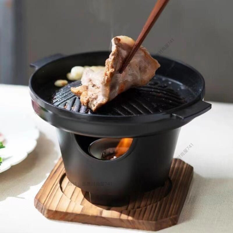 韩国爆款不沾烤肉锅一人食多功能迷你烧烤炉家用酒精烤盘户外便携