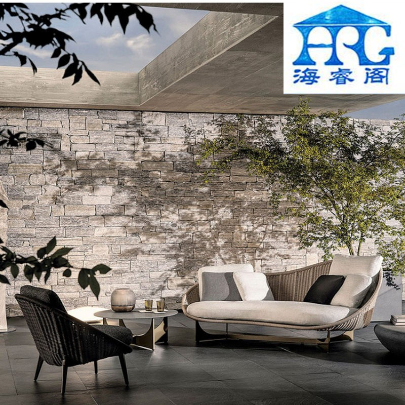 户外藤编沙发室外简约现代休闲桌椅庭院别墅室外露天岩板茶几组合