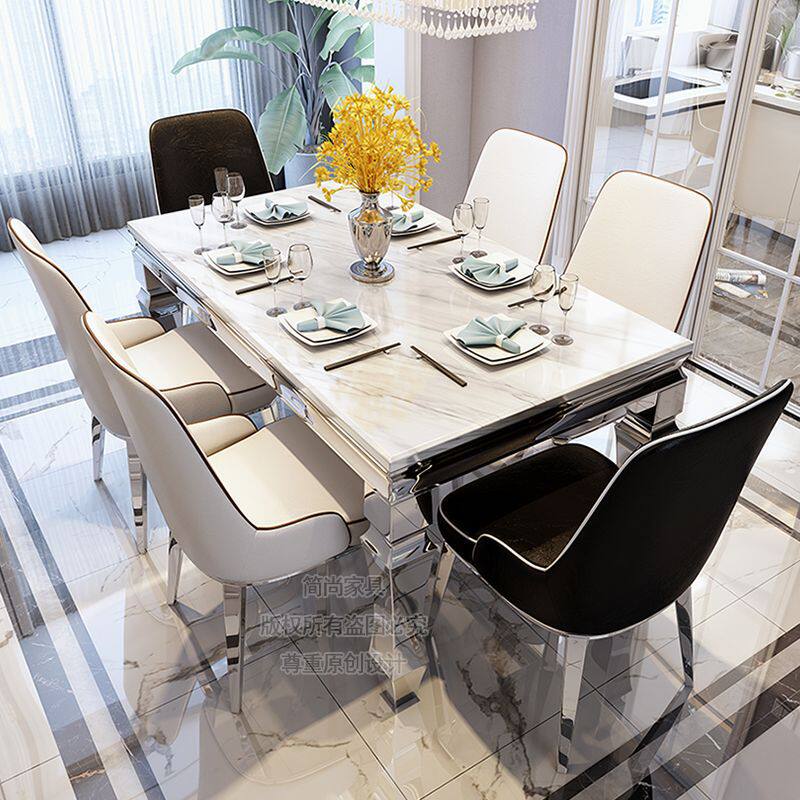 2026大理石餐桌椅组合简约现代高档不锈钢桌子6人餐厅时尚简欧式