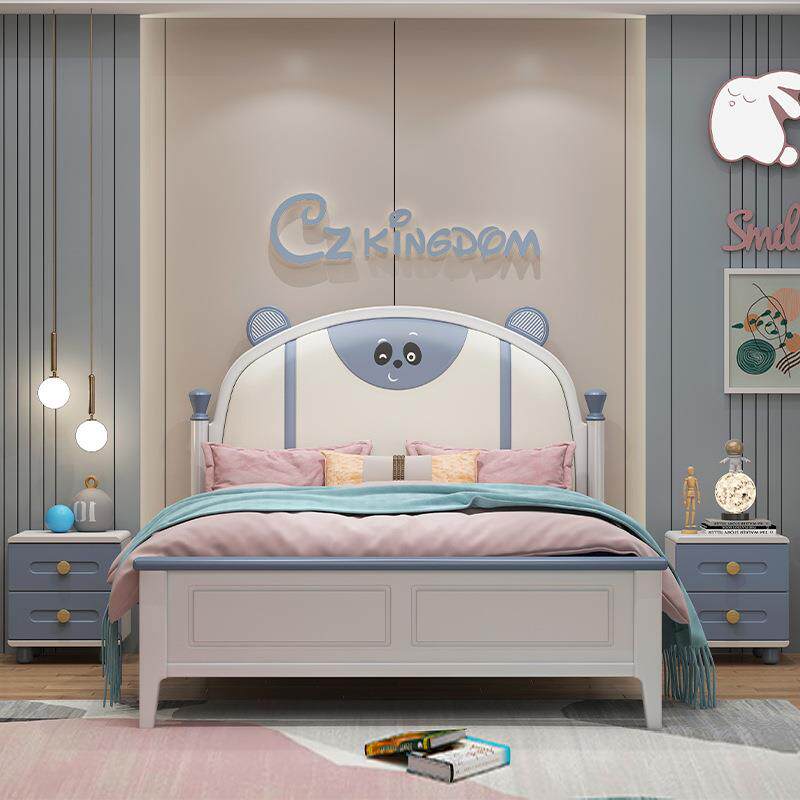 儿童实木床1.5米现代简约1.35m卧室女孩单人床1.2米公主软靠皮床