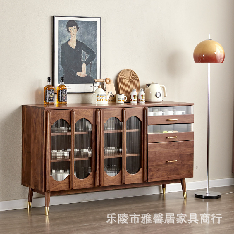 北美黑胡桃木餐边柜复古全实木矮收纳储物柜樱桃木多功能餐厅边柜