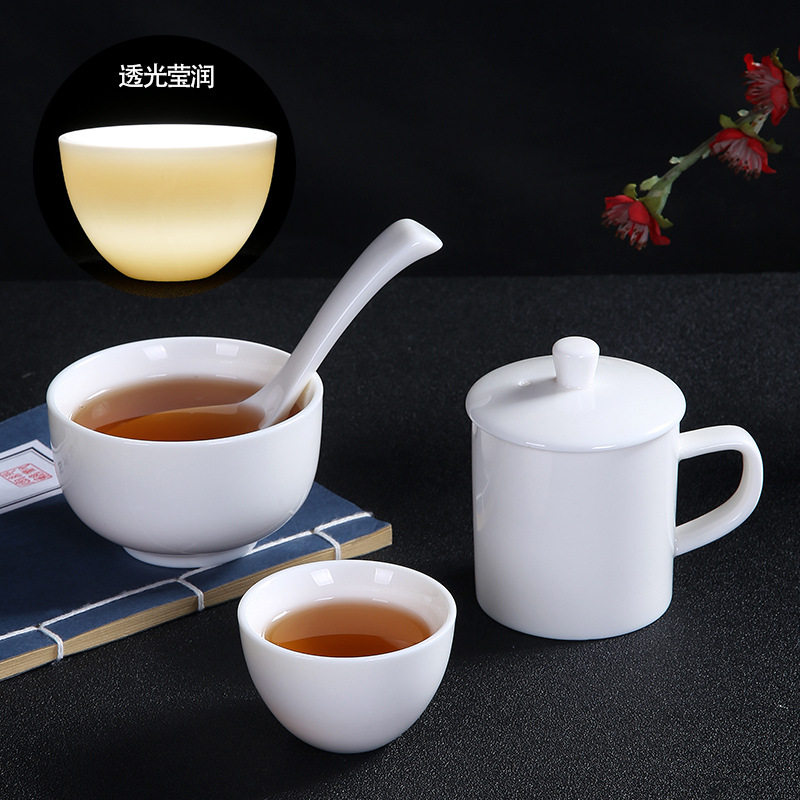 评审茶碗套组羊脂玉德化白瓷茶杯汤匙茶博会品茶杯比赛陶瓷评审碗