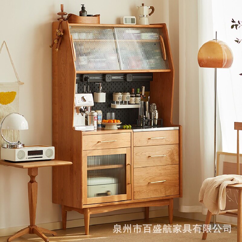 北欧实木餐边柜小户型餐厅大容量收纳柜客厅复古多功能储物置物柜