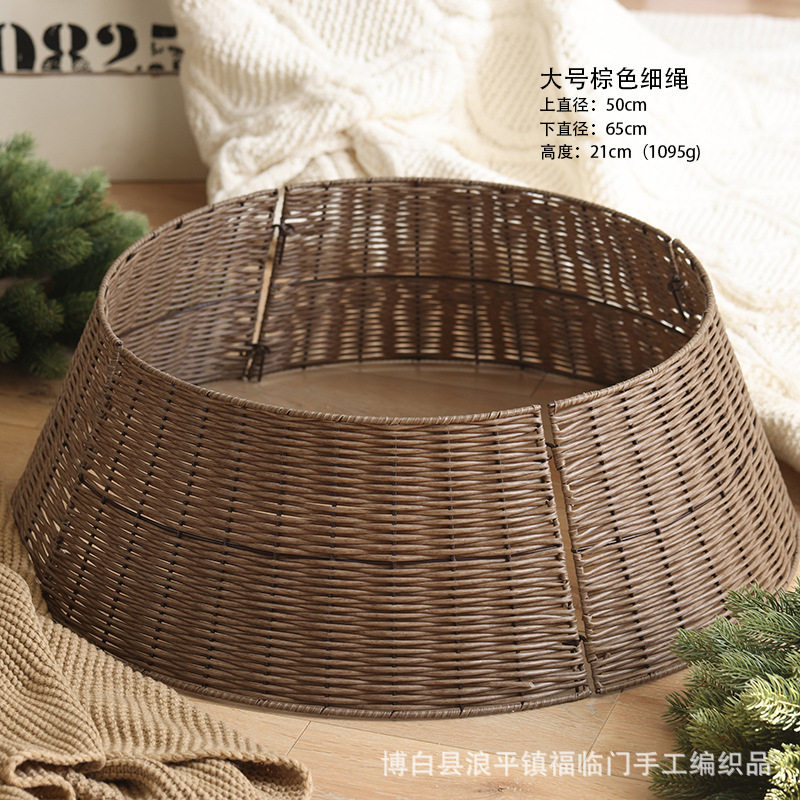 中东热销新款手工圣诞树裙圣诞树底座装饰树篮子圣诞树围圆框藤编