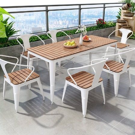 户外塑木桌椅庭院防腐木室外休闲餐桌花园露天阳台咖啡厅桌椅组合