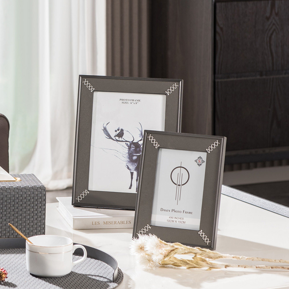 现代轻奢样板房高档皮质相框合金包边相框摆台装饰相框软装饰品