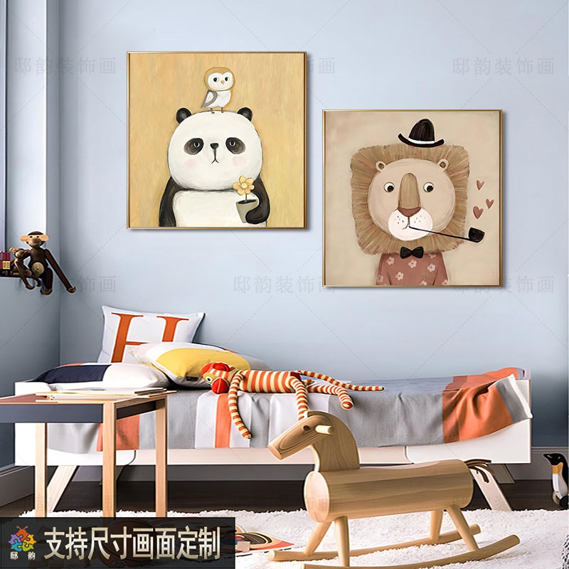 儿童房床头正方形挂画民宿酒店卡通晶瓷画现代轻奢风样.板间装饰图片