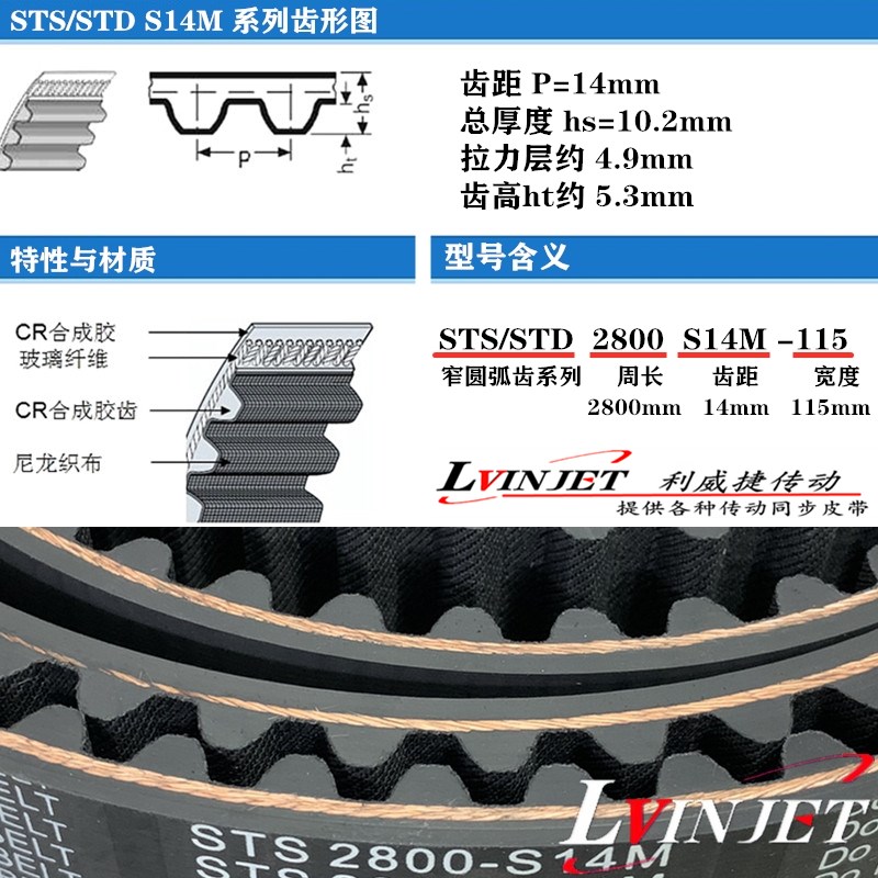 STS 2800-S14M-115mm 200齿 汽G车底盘测功机皮带S14M高扭矩同步