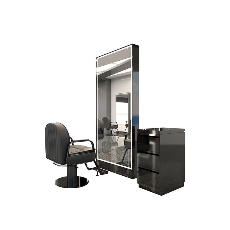 网红美发店镜子发廊专用高端剪发镜台理发店N单双面带灯挂墙落地