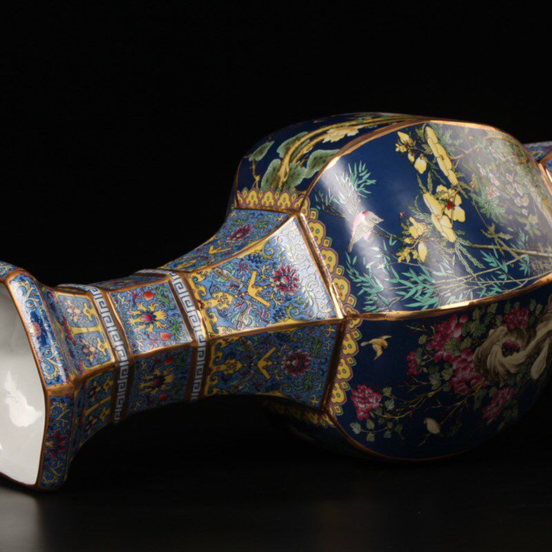 极速景德镇花瓶陶瓷器 仿古本A金珐琅彩粉彩六面花鸟收藏工艺摆件