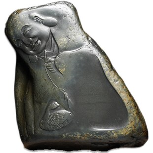 歙砚精品安徽砚台老坑龙s尾山眉纹原石枣心眉文房四宝书法收藏送