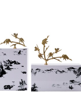 现代新中式创意亚克力装饰盒样A板间酒店软装饰品客厅书柜玄关摆