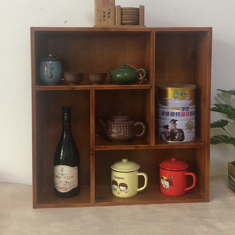 zakka杂货餐桌茶几p收纳架 墙面家居装饰品置物架挂墙实木格子架
