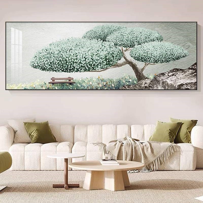 莫奈美式发财树客厅装饰画沙发背景墙壁画现代简约Y现代晶瓷挂画图片