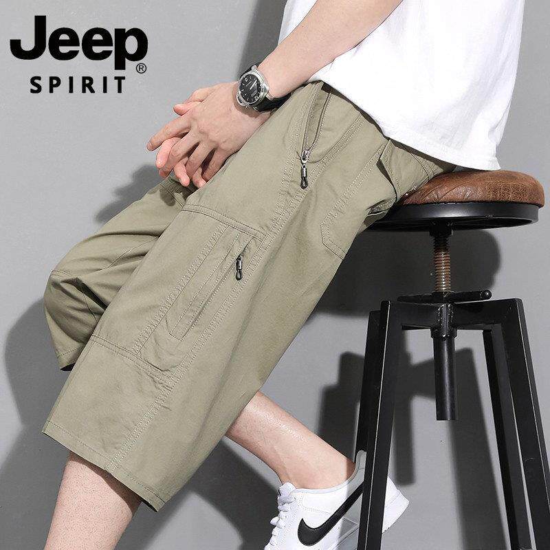 JEEP SPIRIT吉普纯棉工装七分裤男休闲短裤夏季薄款宽松直筒运动
