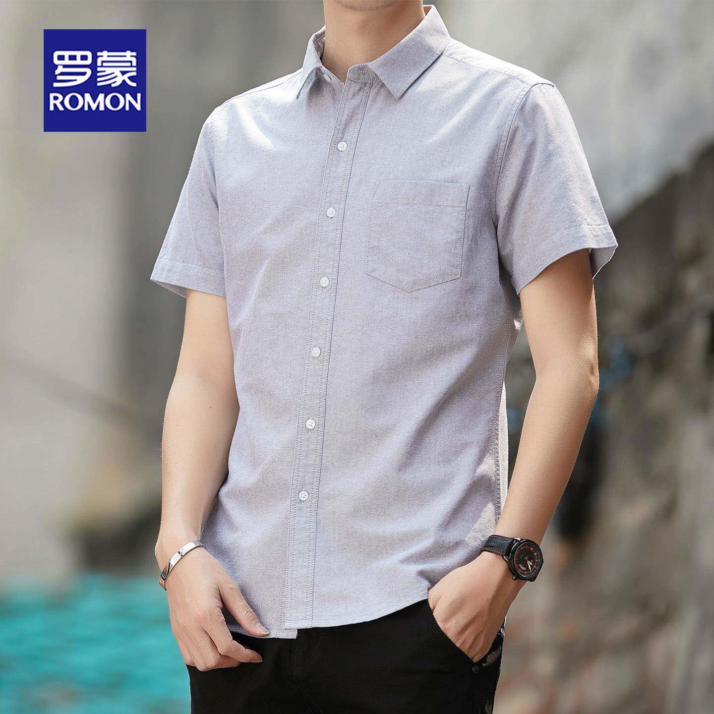 罗蒙棉质男翻领短袖衬衫2026新款夏季休闲薄款透气凉爽男款上衣