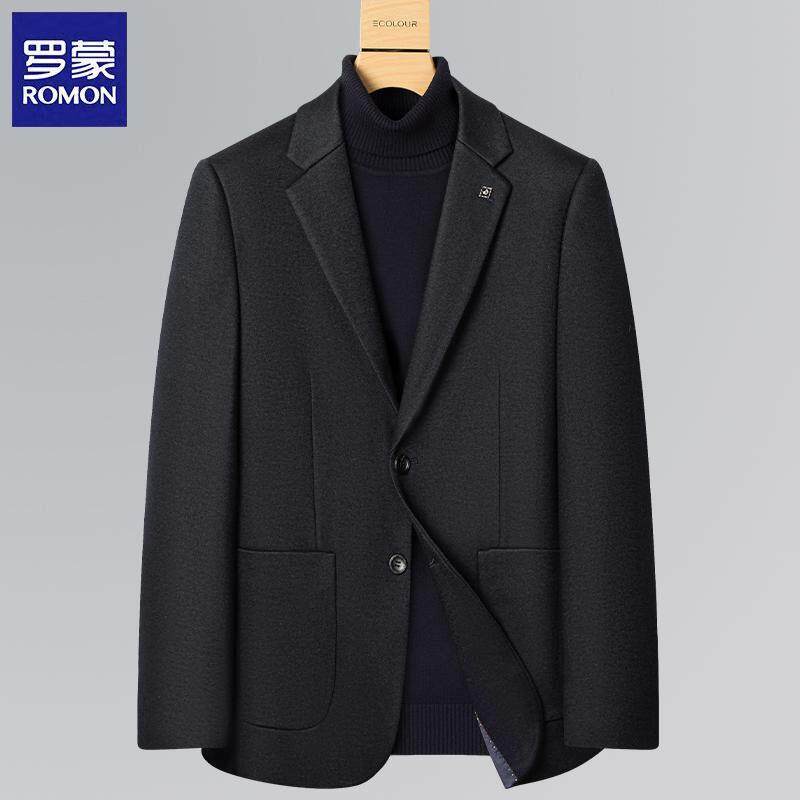 罗蒙加厚黑色绵羊毛休闲西服男士西装商务总裁秋冬单西服外套男